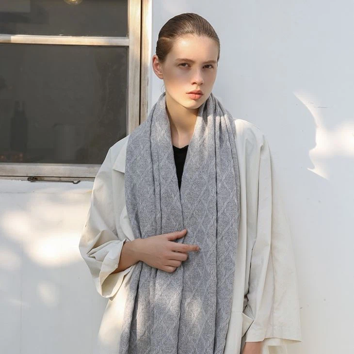 Gray Knitted Cashmere Scarf