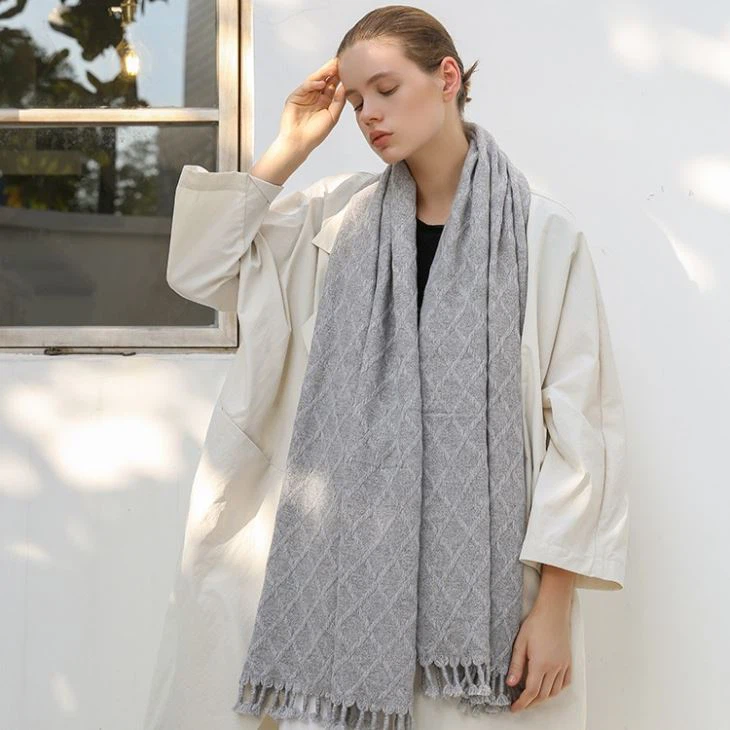 Gray Knitted Cashmere Scarf