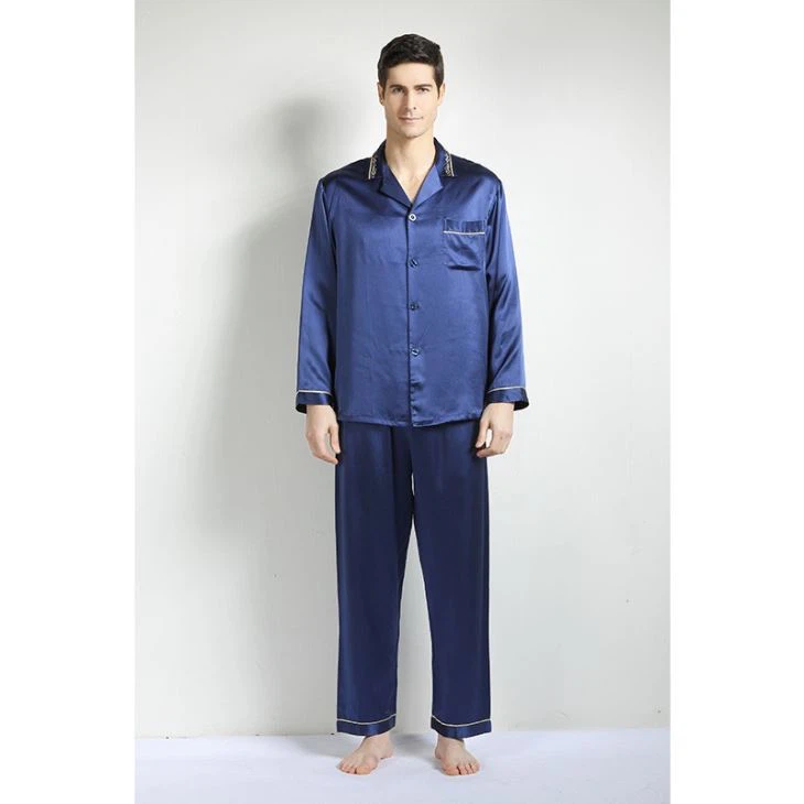 Men Long Sleeve Silk Satin Pajamas
